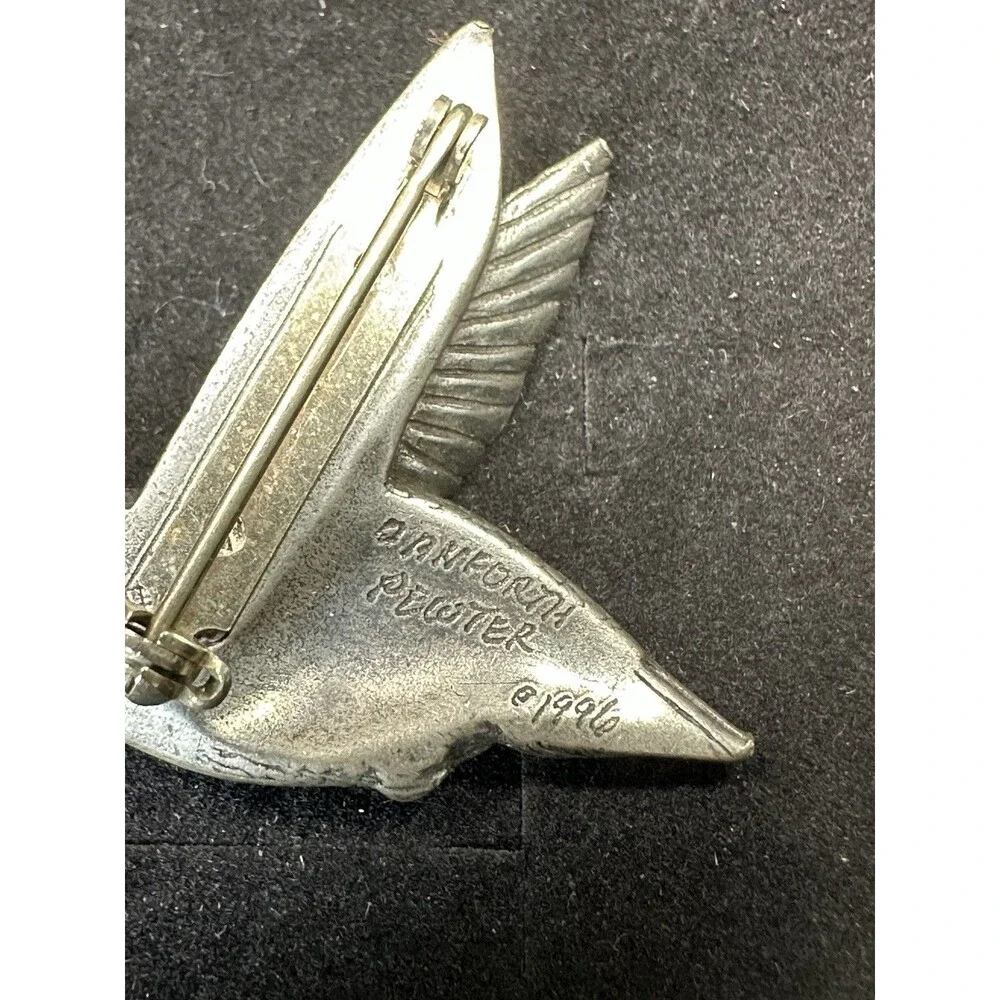 1996 Vintage Pewter Hummingbird Brooch Lapel Pin Danforth Signed Handmade Birds